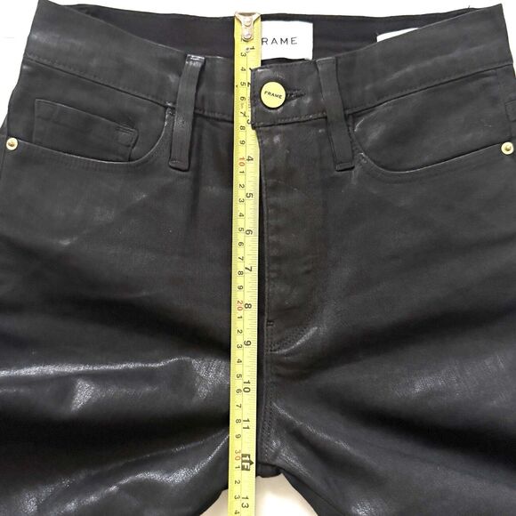 FRAME Le Sylvie Slender Straight High Rise Coated Jeans Black - Picture 5 of 11